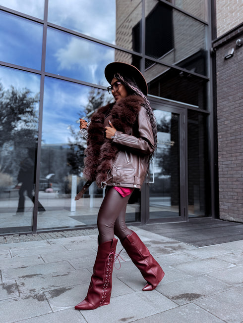 Choco jacket with brown fur "LUX FUR" FL47